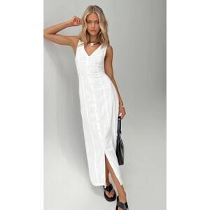 NWT Princess Polly Linen Dress Full Length Buttons Fitted Womans Size 12